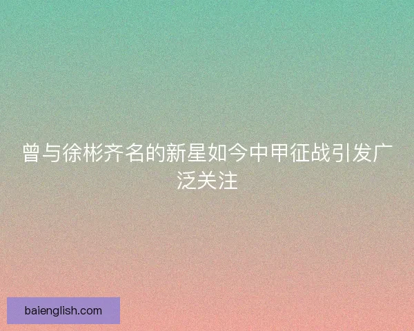 曾与徐彬齐名的新星如今中甲征战引发广泛关注 曾与徐彬齐名的新星如今中甲征战引发广泛关注